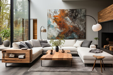 Modern living room professionally designed. open concept. Minimalist. Generative AI