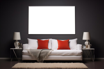 White blank mockup canvas on a modern bedroom design. Generative AI