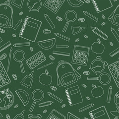 School themed pattern blackboard chalk writing school supplies vector illustration
