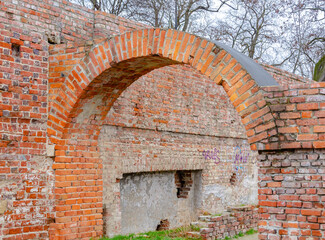 old brick wall with arched entrance, Wroclaw, Poland 