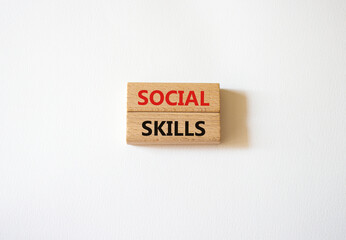 Social skills symbol. Wooden blocks with words Social skills Beautiful white background. Business and Social skills concept. Copy space.