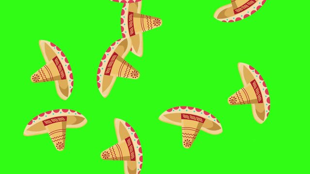 National Hispanic Heritage Month with Mexican hat looping green screen animation  4k.