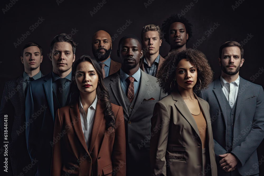 Poster a captivating collection of portraits displaying the unity and accomplishments of diverse business i