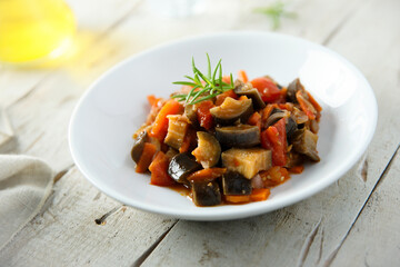 Traditional homemade vegetable ragout with fresh rosemary
