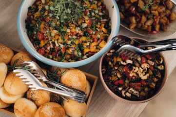 Beautiful wedding table setup with delicious food.