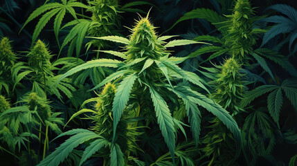 Flower bud of cannabis Satival in the greenhouse, marijuana flower bud background, herbal medicine. Generative AI