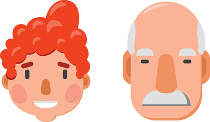 Senior couple characters faces. Old man and old woman