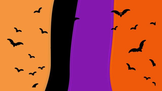 happy halloween animation with retro style shapes layers in wave-like liquid background. Vintage 60s,70s video footage backdrop in modern style with text title at end