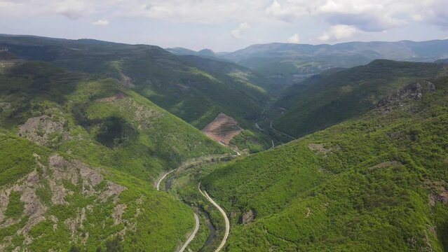 Amazing Aerial view of iskar gorge near village of Bov, Balkan Mountains, Bulgaria
