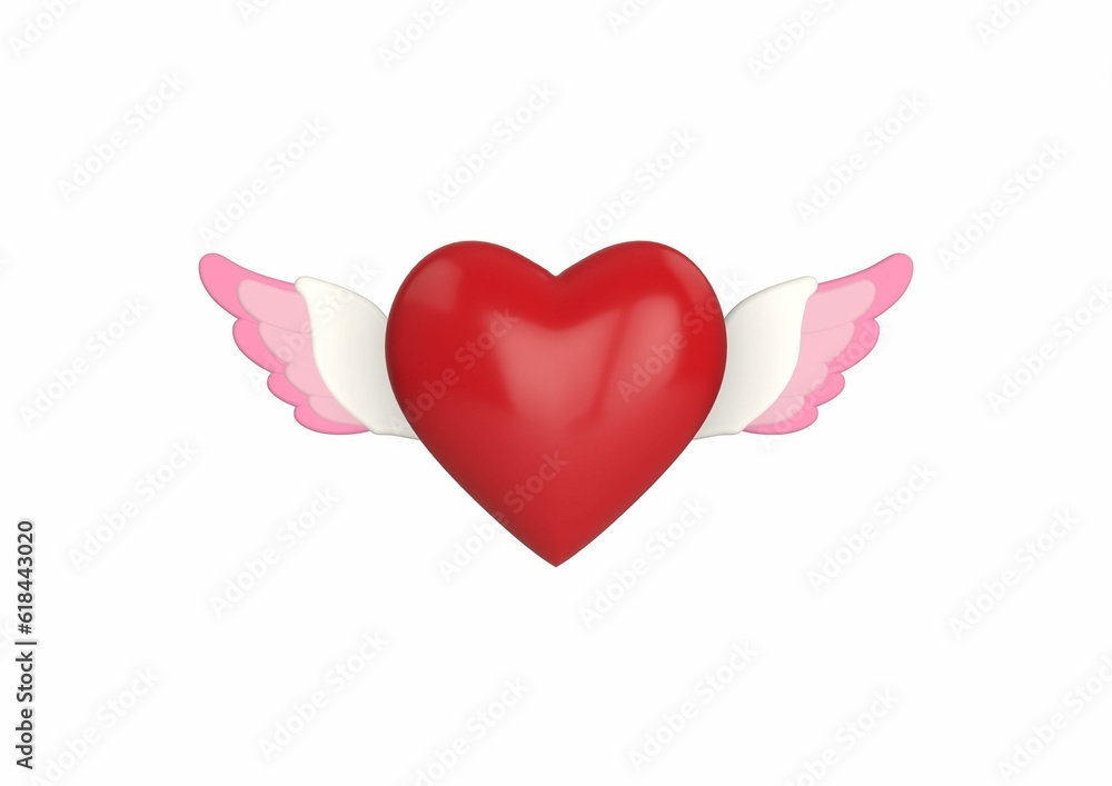Poster 3d rendering of a red heart icon with wings on white background