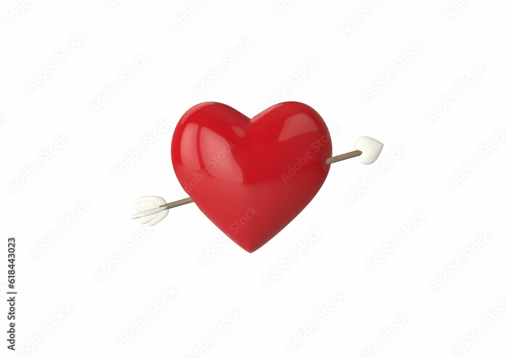 Poster 3d rendering of a red heart with an arrow icon on white background