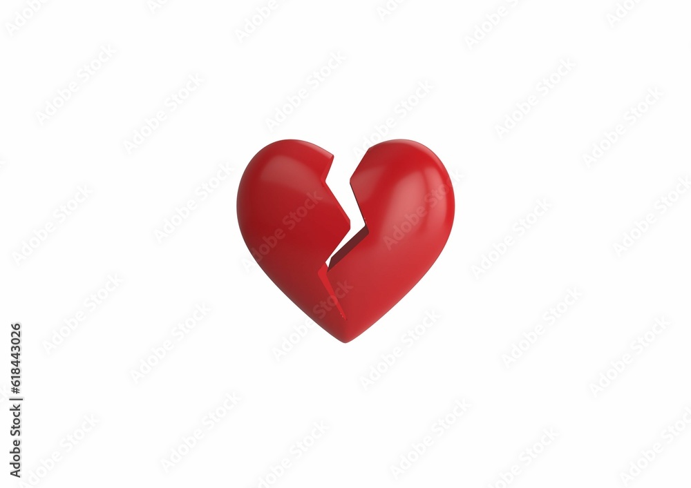 Poster 3d rendering of a red broken heart icon on white background