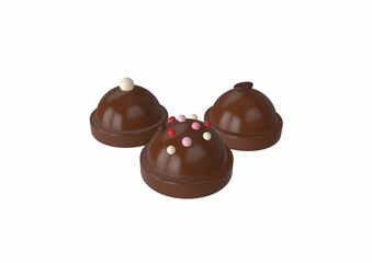 3D rendering of three chocolate icons on a white background