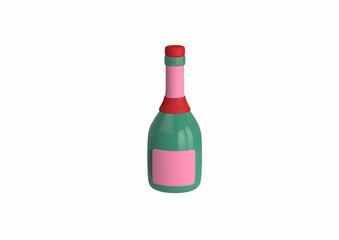 3D rendering of a green wine bottle icon on white background
