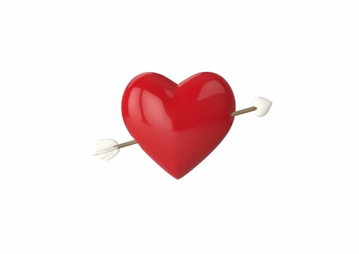 3D rendering of a red heart with an arrow icon on white background