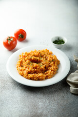 Traditional homemade risotto with tomatoes