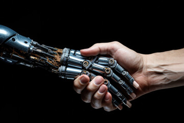 Human and Robot Shaking Hands Artificial Intelligence Cooperation Handshake Collaboration Technology Generative AI