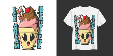 ice cream beautiful illustration tshirt and apparel printing design