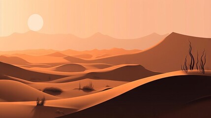 Fototapeta na wymiar Minimalistic Orange Desert Illustration AI Generated