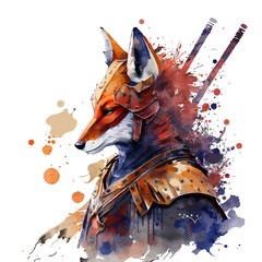 Samurai Fox Traditional Japanese | Transparent 300dpi digital tshirt POD, EPS, vector, clipart, book cover, wallart, ready to print, Print-on-Demand, colorful, no background, beauty
