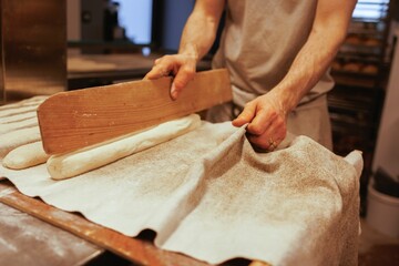 Cook using a rolling pin to slice freshly kneaded dough