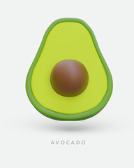 Vertical poster with realistic avocado half. Ripe green avocado with pit. Educational card with text. Concept for phone apps, diet cards, vegetarian labels