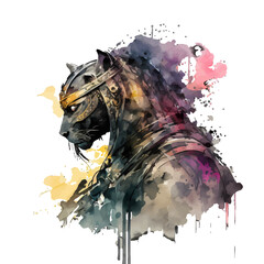 Samurai Panther Traditional Japanese | Transparent 300dpi digital tshirt POD, EPS, vector, clipart, book cover, wallart, ready to print, Print-on-Demand, colorful, no background, beauty