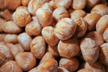 Closeup of crusty, freshly baked bread loaves