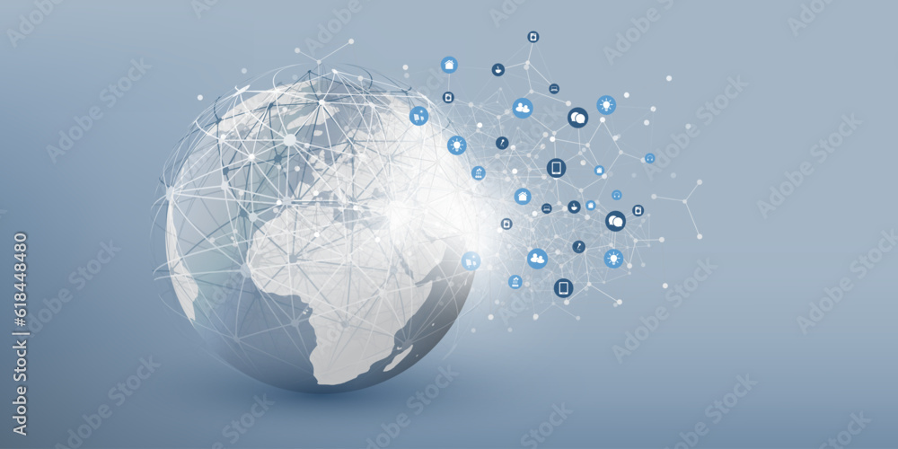 Poster futuristic smart city, iot and cloud computing design concept with polygonal mesh, cluster and nodes