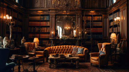 Generative ai illustration of vintage and fully antiques furnished living room