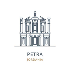 Vector icon of the city landmark of Petra in the country of Jordania. Linear illustration of the famous landmark on a white background. Cityscape icons of the famous, modern city symbol. 