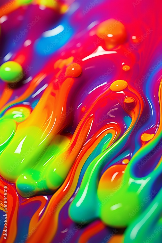 Poster macro close-up of neon slime texture, made with generative ai