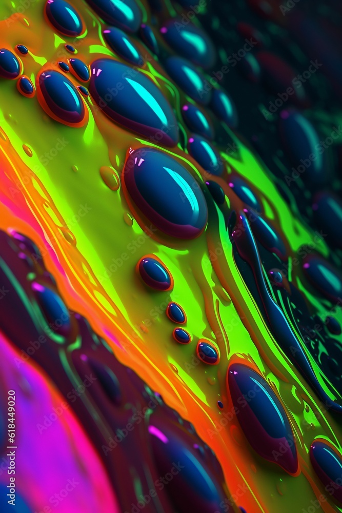 Poster macro close-up of neon slime texture, made with generative ai