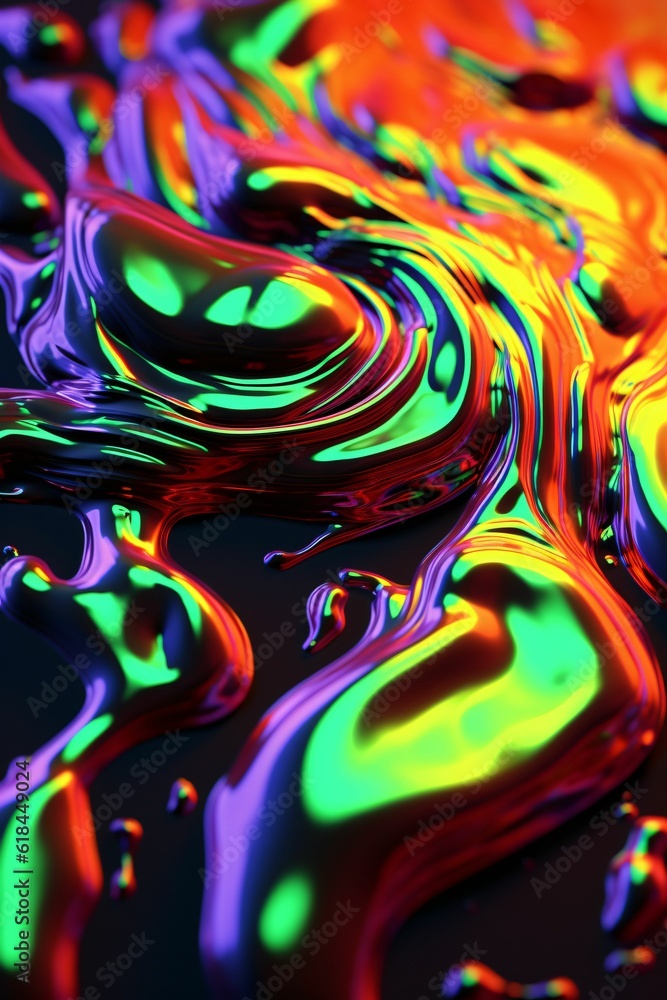 Poster macro close-up of neon slime texture, made with generative ai