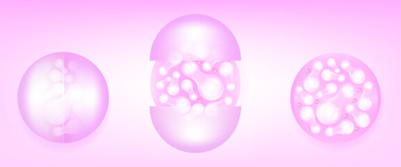 Probiotic and Hyaluronic acid skin solutions ad, pink collagen, and vitamin serum drop with cosmetic advertising background ready to use illustration vector.