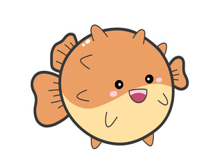 puffer fish,cartoon,cute icon ,vector, illustration,hand drawn