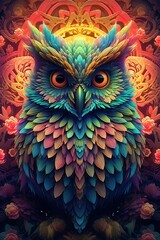Obraz premium AI generated illustration of A majestic Owl perched amongst a backdrop of beautiful flowers