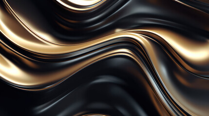 Abstract golden wavy liquid metal on black background