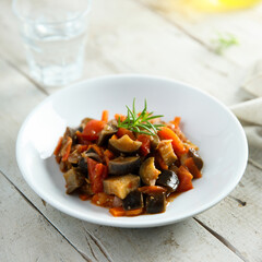 Traditional homemade vegetable ragout with fresh rosemary