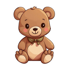Naklejka premium Teddy bear, red cheeks, tied with a green bow around the neck smiling teddy bear on a transparent background