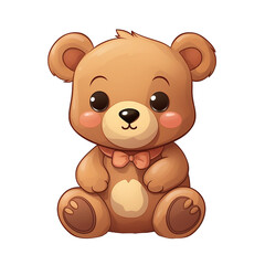 Fototapeta premium Teddy bear. Red cheeks. Pink bow tie on neck. Decorative doll. On a transparent background.