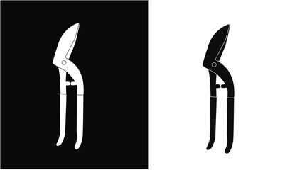 Garden secateur icon vector illustration. Icon of pruning shears, garden hand pruners, pruning scissors, garden scissors. Gardening concept. Hand holding secateurs to cut twigs and branches.