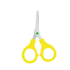 losed scissors cartoon vector illustration. Scissors with yellow handle isolated on white background. Tool for cutting or needlework, handmade. Flat vector.