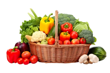Foto op Plexiglas Assorted organic vegetables and fruits in wicker basket isolated PNG © JetHuynh