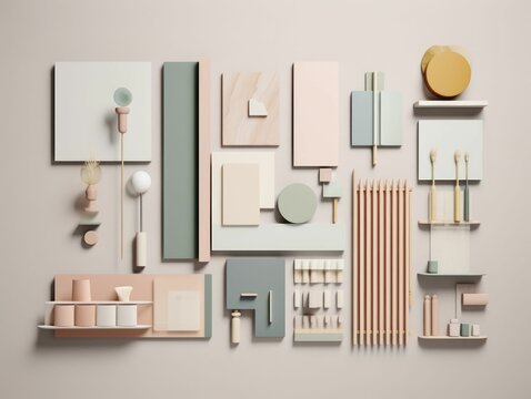 AI generated illustration of a simple moodboard inspiration design in a pastel color palette