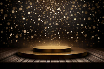 Golden empty stage background with glitters and spotlights illustration