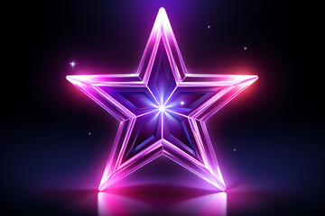 Obraz premium Neon bunter Stern mit Lichteffekten auf dunklem Hintergrund. Querformat. Generative Ai.