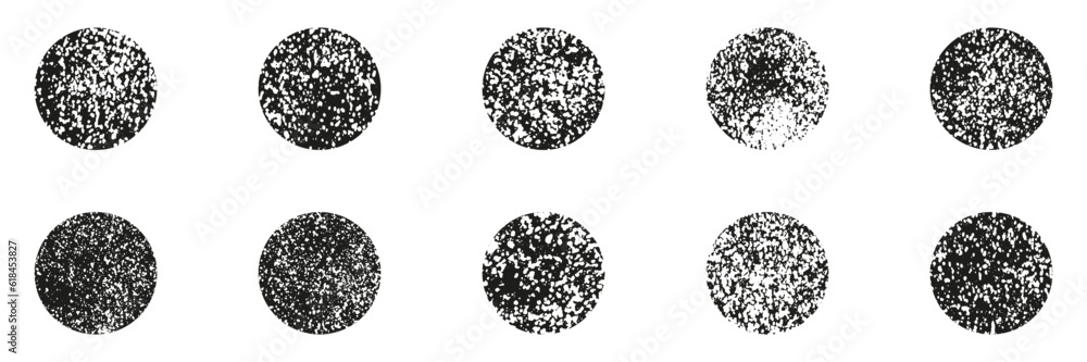 Poster sphere spray collection. grunge effect, grainy dotted texture. grain noise round set. abstract circl
