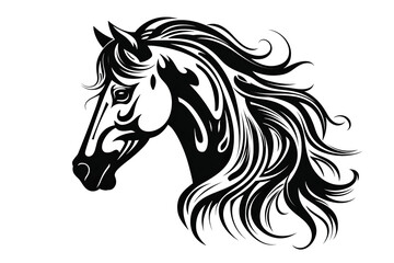 Obraz na płótnie Canvas Horse black line stencil isolated on white background PNG
