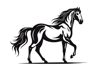 Horse black line stencil isolated on white background PNG